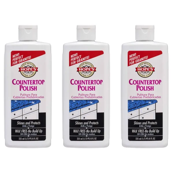 Hope's Premium Home Care Countertop Restoration Polish and Protector Granite, Marble, Concrete, 8 Ounce, 3 Pack, White, 3 Pack