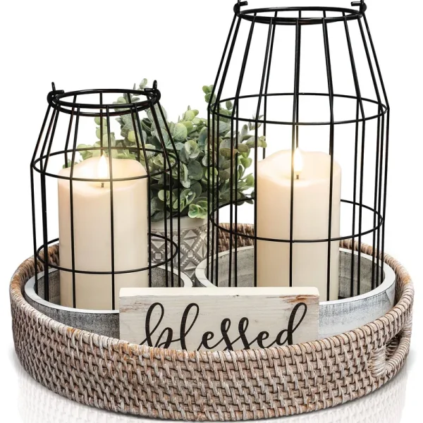 Rustic Farmhouse Lantern Decor - Stylish Decorative Lanterns for Your Living Room, Fireplace Mantle or Kitchen Dining Table - Modern Upscale Beauty