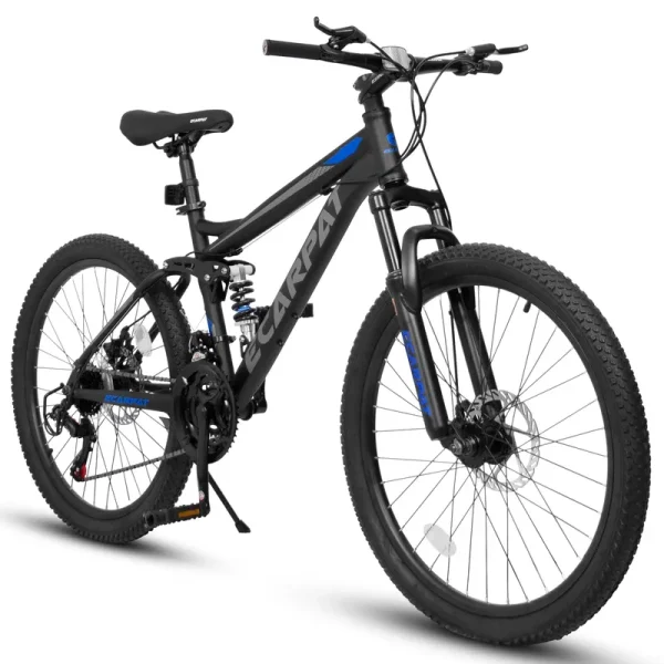 Aukfa 26" Mountain Bikes, 21 - Speed Full Suspension Men Women Trail City Mountain Bike, Blue