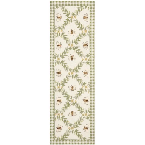 August Grove Littell Hand-Hooked Wool Green Area Rug Size: Runner 2'6 inch x 10'
