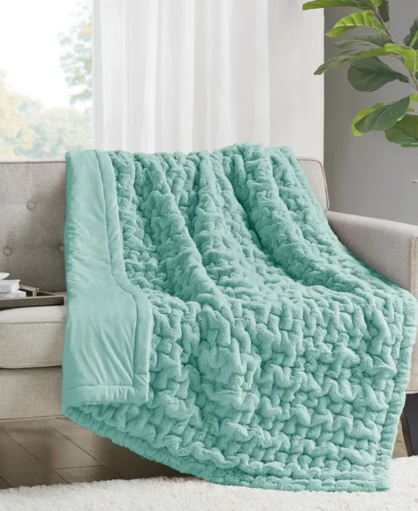 Madison Park Ruched Fur Throw, 50 x 60