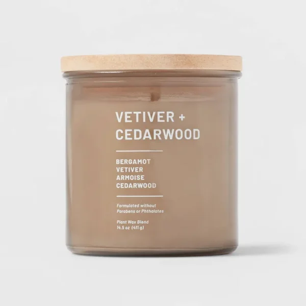 Project 62 14.5 Ounce Vetiver & Cedarwood Lidded Glass Jar 3-Wick Wellness Candle - Each