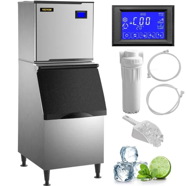 VEVOR 110V Commercial Ice Maker 440LB/24H Industrial Modular Stainless Steel Ice Machine with 250lb Large Storage Bin 234pcs Ice Cubes Ready in 8-15