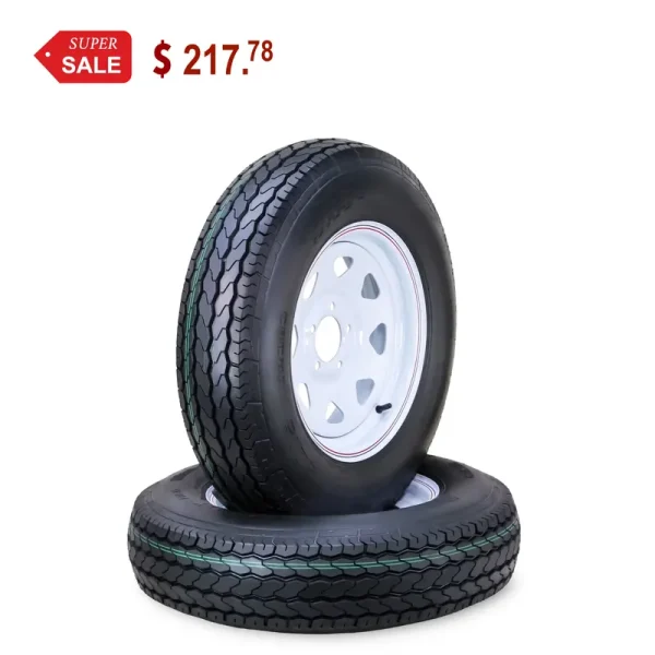 Free Country Trailer Tire Wheel Assembly ST205/75D15 6 - Ply C 101 L 5 Lug on 5" PCD White Spoke Rim, SET 2