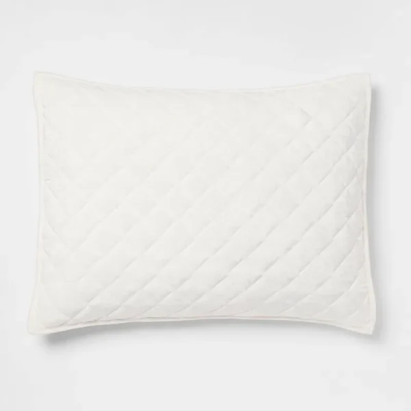 Standard Luxe Diamond Stitch Velvet Quilt Sham Ivory - Threshold