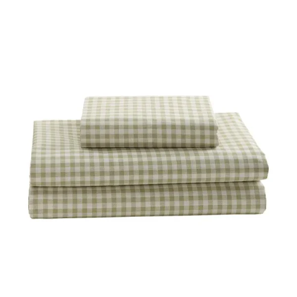 Laurel & Mayfair Gingham Printed Cotton Sheet Set, Full, Green