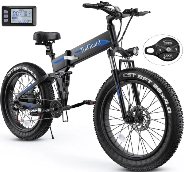 Totguard 26"x4" Electric Bike, Fat Tire 500W Ebike, Foldable Electric Bicycles E Bikes for Adults Electric 48V 10ah Battery, Dual Shock Absorber, Lockable Fork UL2849