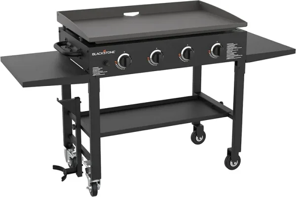 36 Inch Gas Griddle Cooking Station 4 Burner Flat Top Gas Grill Propane Fuelled Restaurant Grade Professional 36¡± Outdoor Griddle Station with Side Shelf (1554)