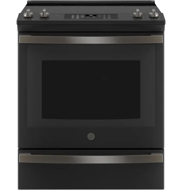 GE - 5.3 Cu. Ft. Slide-In Electric Convection Range with Steam Clean and No Preheat Air Fry - Fingerprint Resistant Black Slate