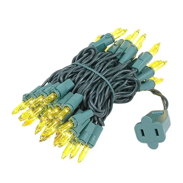 Novelty Lights 50 Light Christmas Mini Light Set, Green Wire, 11' Long, Yellow