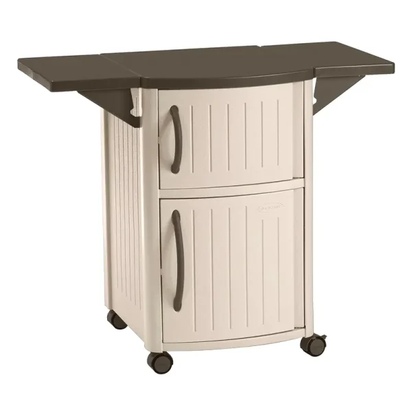 Suncast DCP2000 Portable Outdoor Prep Serving Grill Station Table and Cabinet