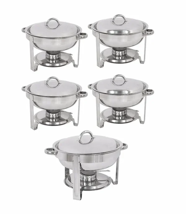 Super Deal Pack of 5 Deluxe Full Size Round Durable Frame 4.7L. Stainless Steel Chafing Dish, Dinner Serving Buffer Warmer Set