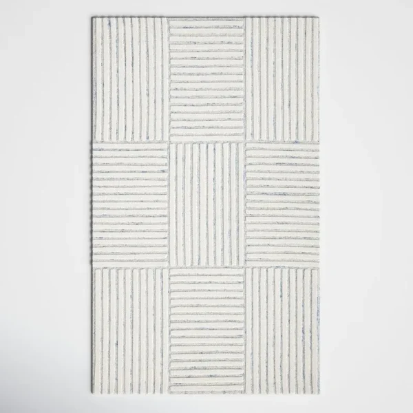 Birch Lane Asgari Striped Handmade Tufted Wool Area Rug in Blue / Ivory Rug Size: Rectangle 4' x 6'