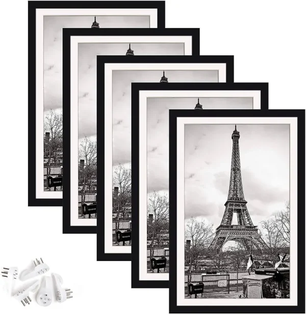 Set of 5 Picture Frames Without or Without Mat, Wall Gallery Photo Frames Black 11x17