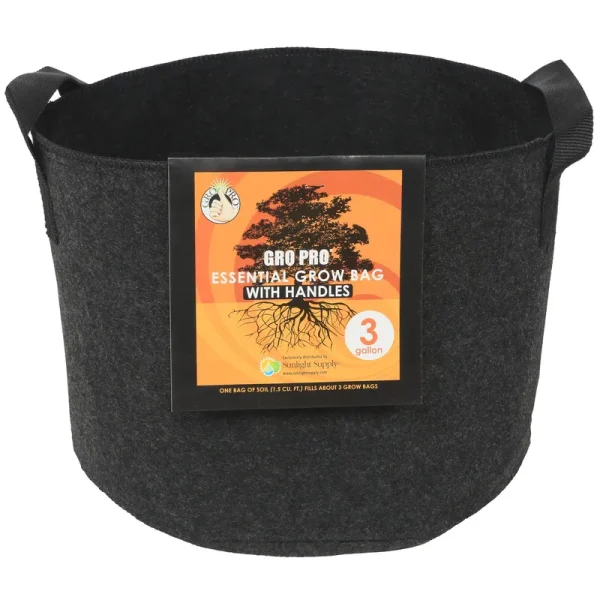 Gro Pro - Essential Round Fabric Pot w/ Handles 3 Gallon - Black
