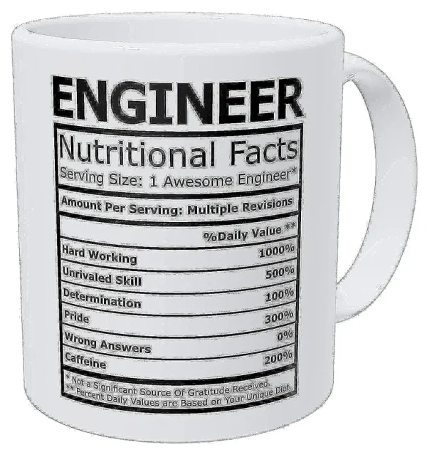 Wampumtuk Engineer Nutritional Facts Funny Coffee Mug 11 Ounces Inspirational and Motivational, White