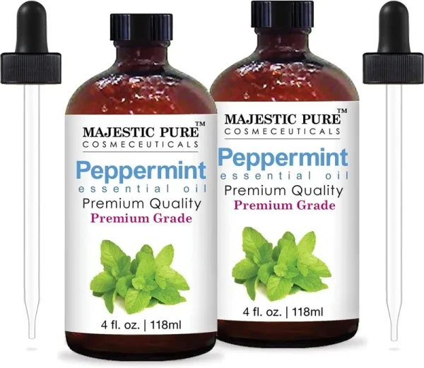 Majestic Pure Peppermint Essential Oil, Therapeutic Grade, Pure and Natural, for Aromatherapy, Massage, Topical & Household Uses, 4 fl oz (Pack of 2)