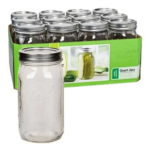 Ball Wide Mouth Quart (32 oz) Jars with Lids and Bands, Set of 12