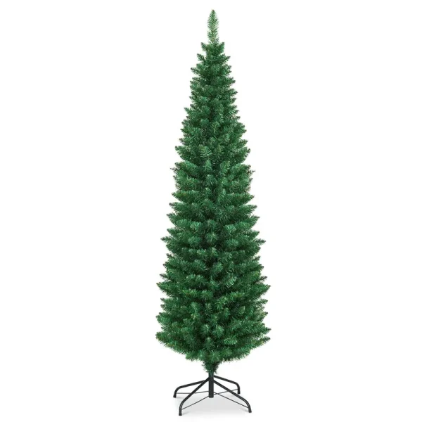 Artificial Pencil Christmas Tree, Premium Hinged Pine Tree with Solid Metal Legs, Perfect for Home, Shops and Holiday Decoration, Green (6ft)
