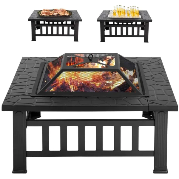 Outdoor Fire Pit MetalFire Bowl Fireplace Backyard Patio Garden Stove with Spark Screen and Safety Poker (32 Inches)