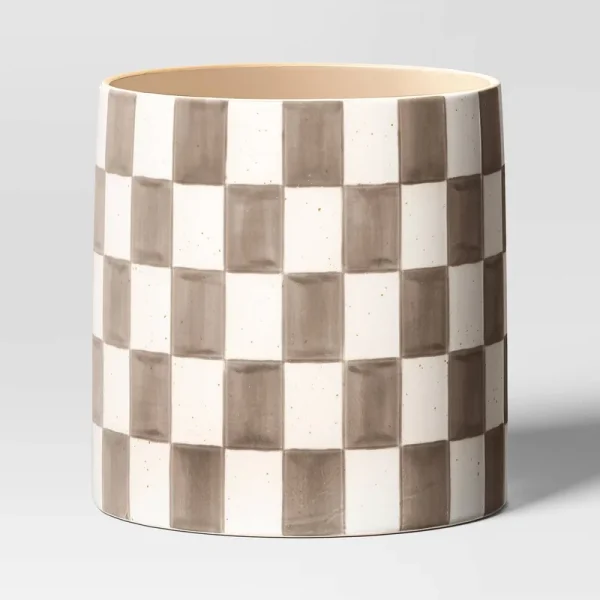 Checker Stoneware Indoor Outdoor Planter Pot Brown 8"x8" - Threshold