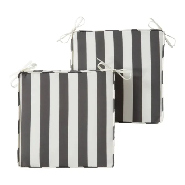 Greendale Home Fashions 18 inch x 18 inch Canopy Stripe Gray Square Outdoor Chair Pad (Set of 2)