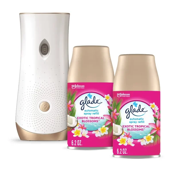 Glade Automatic Spray Refill and Holder Kit, Air Freshener for Home and Bathroom, Tropical Blossoms, 6.2 oz, 2 Count