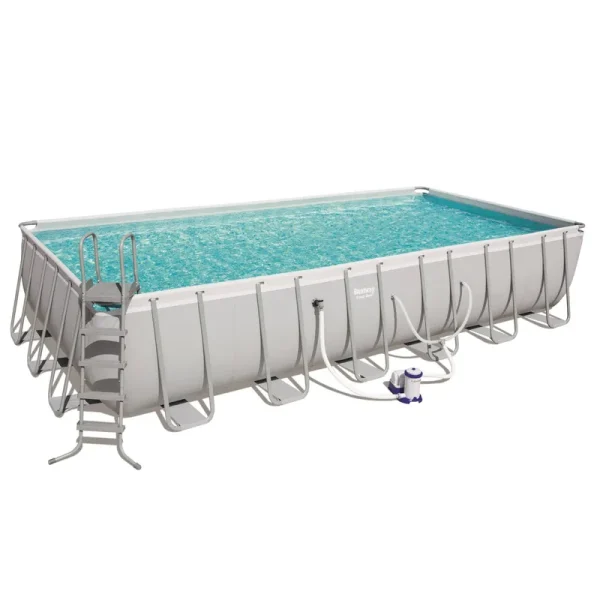 Power Steel 24' x 12' x 52" Rectangular Metal Frame Above Ground Swimming Pool Set