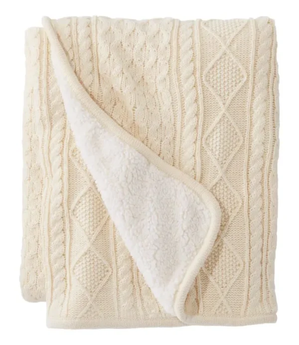 Fisherman Cabled Fleece Throw Cream, Polyester | L.L.Bean