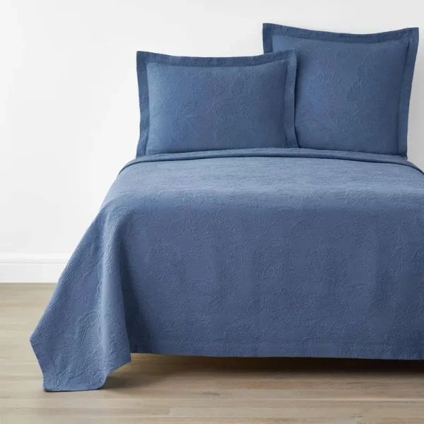 The Company Store Putnam Matelasse Denim Cotton King Bedspread Blue