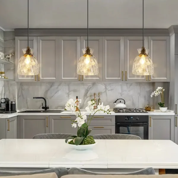 Elisie Modern Glam Pendant Light 1-Light Waterfall Glass Hammered Dome Kitchen Island Lighting Dining Room