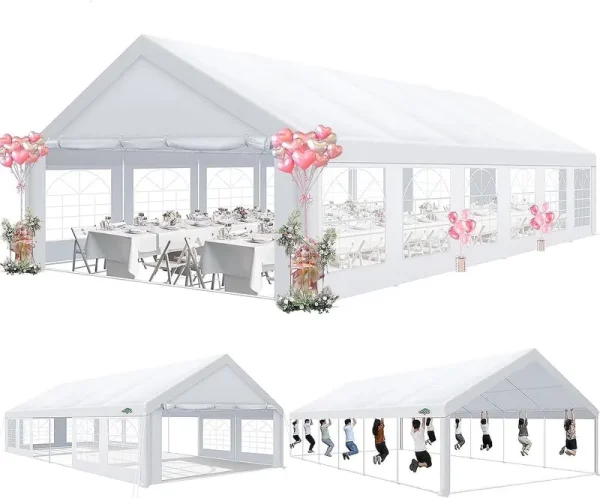 COBIZI 20'X 40' Large Heavy Duty Outdoor Canopy Party Tent & Carport, Upgraded Wedding Event Shelter Gazebo with 8 Removable Sidewalls, Big Tent for Birthday Party, Outdoor Event, Wedding, White