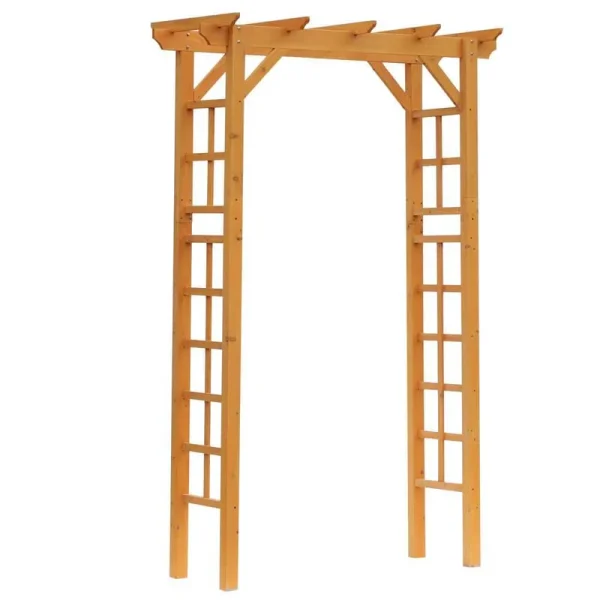 7 ft. H Wood Steel Arched Trellis Arbor with Natural Fir Wood & Side Panel Orange