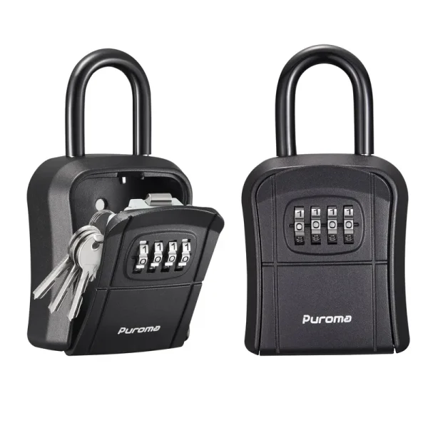 Puroma Lock Box, Key Lock Box Wall Mount & Portable Combination Lockbox with Resettable Code, Security Lockbox for Outside House Keys, Apartment