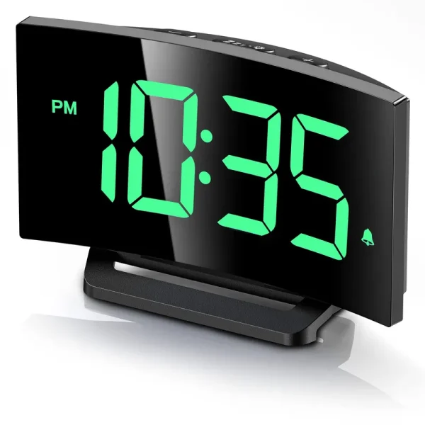 GOLOZA Digital Alarm Clock for Bedroom, Digital Clock with Modern Curved Design, Conspicuous Red LED Numbers, 5 Levels Brightness+Off, 2 Volume, 3