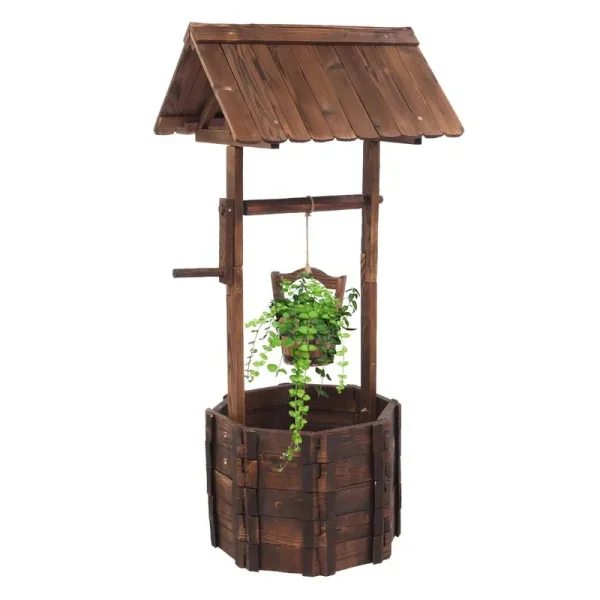 Zimtown Wooden Flowerpot Outdoor Reinforced and Anticorrosive Wooden Wishing Well Flowerpot