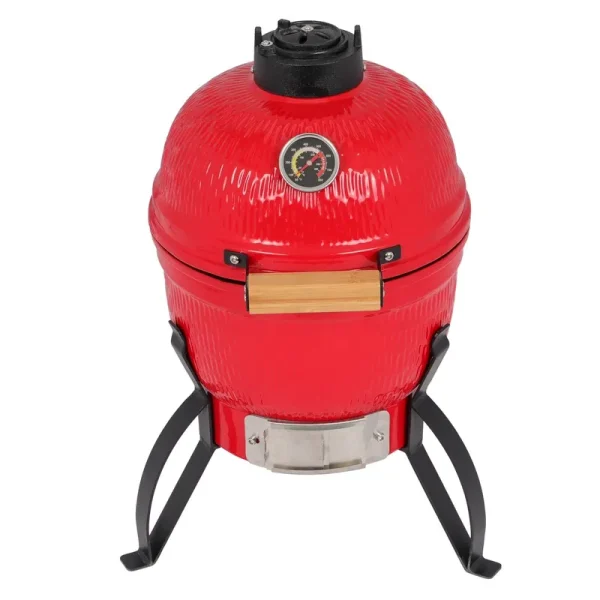 13 in Orange Ceramic Charcoal Grill Round Kamado Style BBQ Cooker Portable Outdoor Smoker Barbecue Grill for Patio Garden Backyard Camping Cooking with Vents and Temperature Control Grill Rack