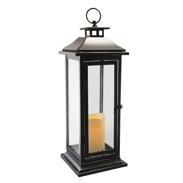 Lumabase Metal Lantern with LED Candle - Traditional Black