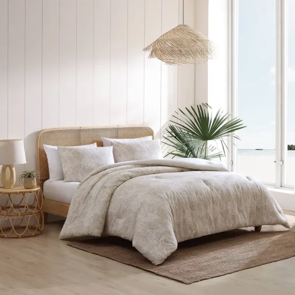 Tommy Bahama Home Costa Blanca Cotton Reversible 3 Piece Duvet Cover Set, King - Beige