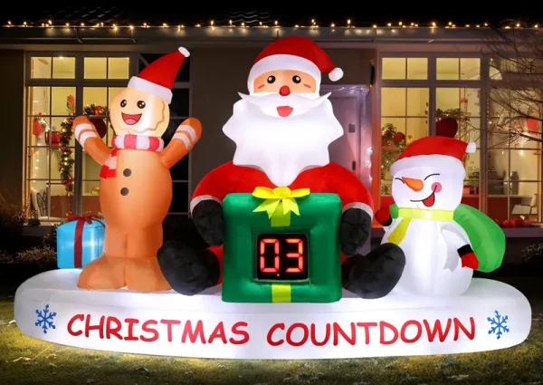 Alupssuc 8 ft Christmas Inflatable Outdoor Decorations with LED Christmas Countdown Clock, Snowman Santa and Gingerbread Man, Lighted Blow Up Lawn