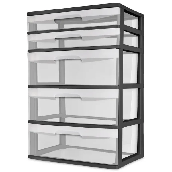 5 Drawer Wide Tower Storage Sterilite Organizer Cabinet Heavy Plastic