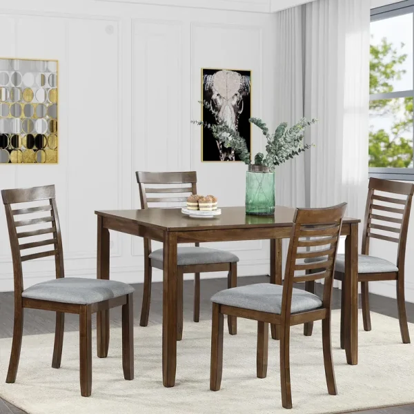 Sesslife 5 Piece Dining Set with One Rectangle Table and 4 Upholstered Chairs for 4 Persons, Dining Room Table Set for Small Place(Table+4 Chairs)