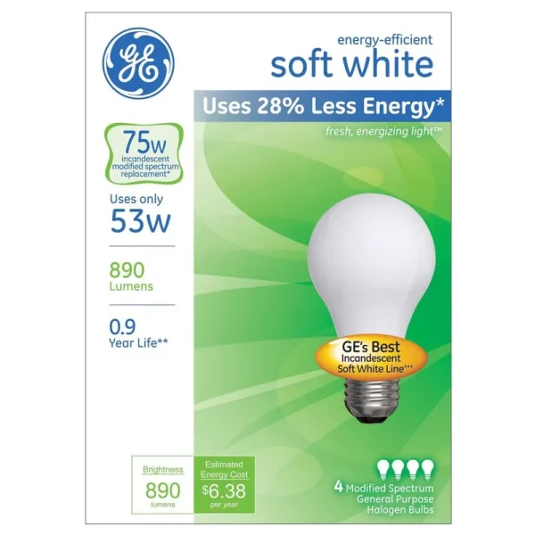 GE Light Bulbs, Incandescent, Soft White, 53 Watts - 4 bulbs