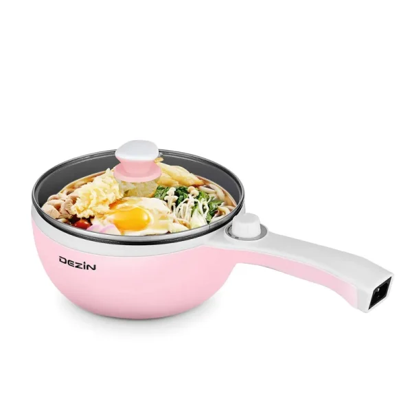 Dezin Electric Hot Pot Upgraded, Non-Stick Saut Pan, 1.5L Mini Electric Fondue Pot for Cheese, Chocolate, Stir Fry, Roast, Steam with Power Adjustment