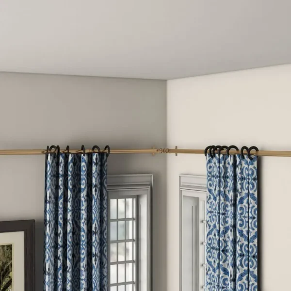 Darby Home Co Lo C Corner Single Rod, Size: 66 inch- 120 inch W, Gold