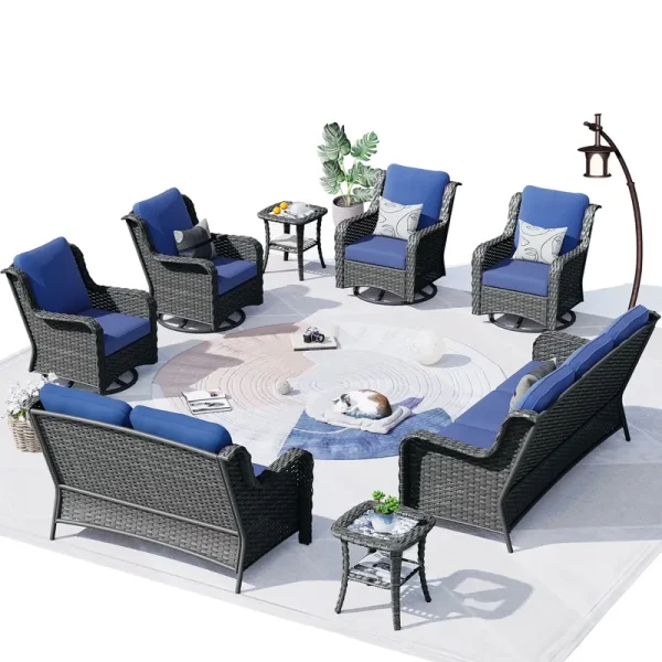 Ovios 8 - Piece Wicker Outdoor Sectional Patio Set with Swivel Chairs and Loveseat, Gray