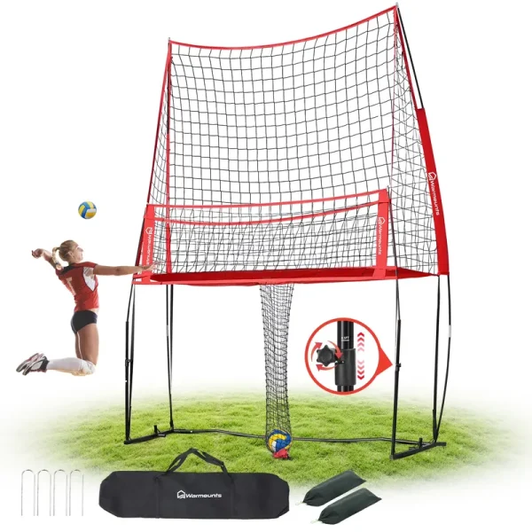 WARMOUNTS 11*8 Ft Volleyball Net W/ Ball Return Collection, 2 in 1 Volleyball Training Equipment Adjustable Height, Volleyball Net for Backyard Hitting Serving Passing
