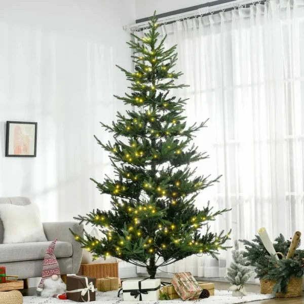 HOMCOM 8ft Prelit Artificial Christmas Tree with 1026 Realistic Branches, Warm White LED Lights, Auto Open, Green