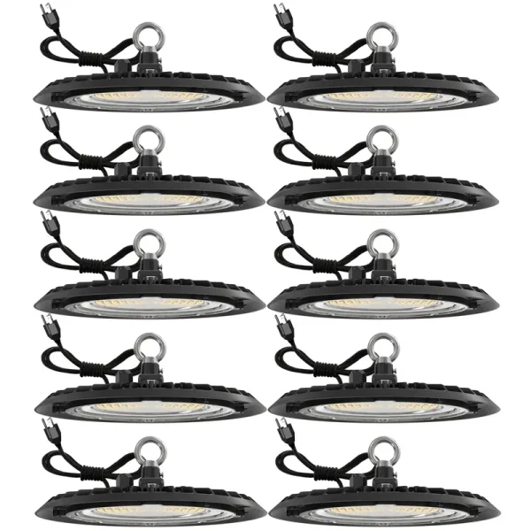 Sunco Lighting 10 Pack Ufo LED High Bay Light, Plug & Play Lighting for Warehouse, 5000K Daylight, 150W, Power Cord Included, 19500 lm, 120VAC, IP65