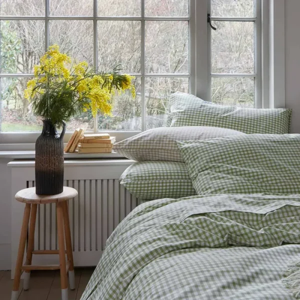 Piglet in Bed Set of 2 Gingham Linen Pillowcases Pear